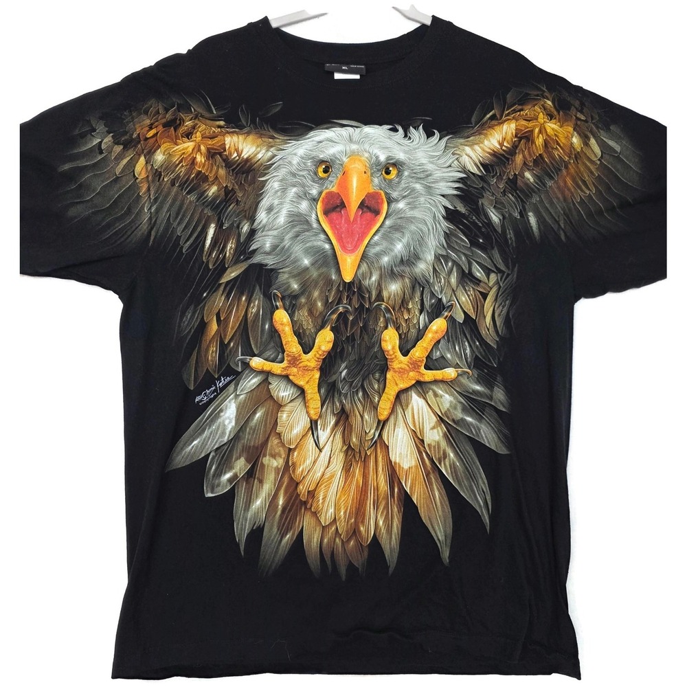 Jay's Rock Shirt Mens XL Black 3D Eagle Talons Graphic Tee All Over Print
